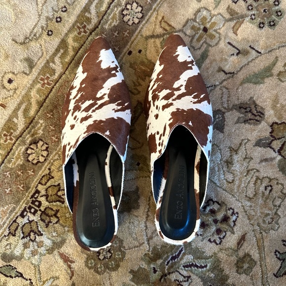Enzo Angiolini Women’s Raysell Mule Flats Brown/Off White Cow Print Size 9.5 - Picture 8 of 13
